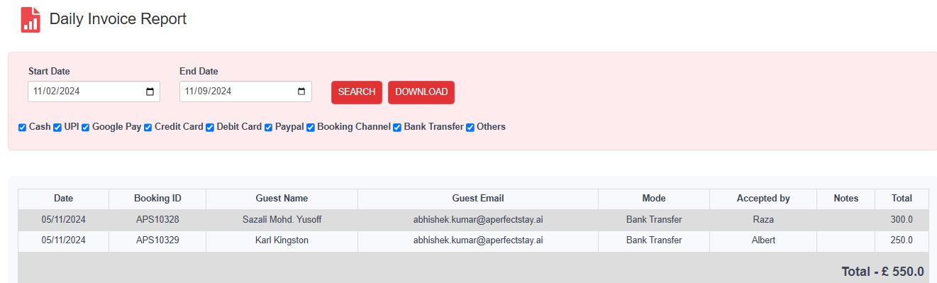 Daily Invoice Report